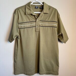 Basic Red Vintage Y2K Short‎ Sleeve Polo Shirt Olive Green Mens Medium Striped